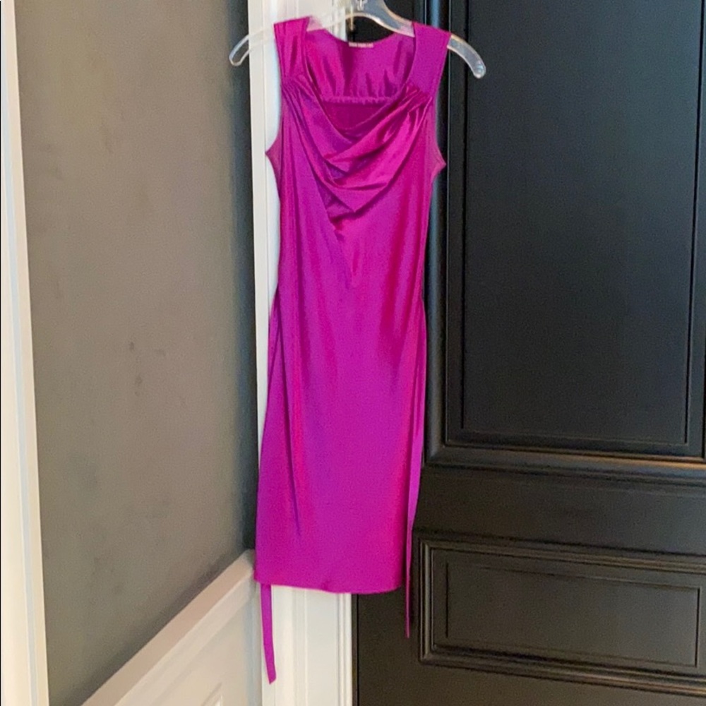 CHARLES CHANG-LIMA 100% SILK FUSHIA DRAPED DRESS